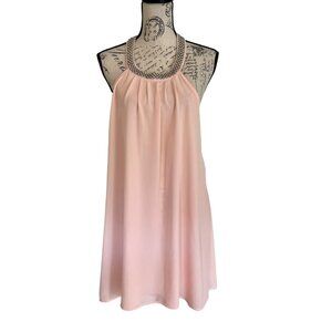 Tobi Pink Halter Mini Dress Chiffon Beaded Collar/neckline Shift Backless HoCo M